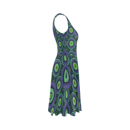 Green and Blue Stitched  Pattern Sleeveless Ice Skater Dress (D19)