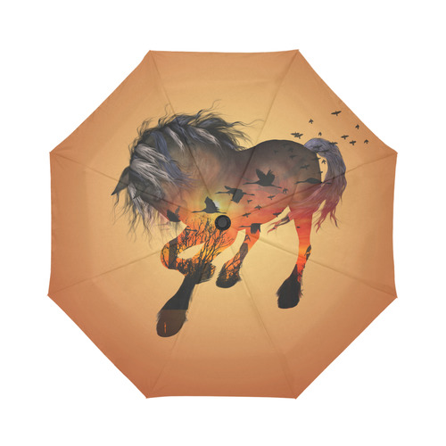 Awesome horse with birds Auto-Foldable Umbrella (Model U04)
