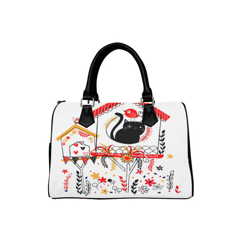 Cute Bird Cat Heart Butterfly Flower Boston Handbag (Model 1621)