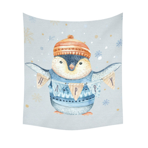 cute penguin, christmas Cotton Linen Wall Tapestry 51"x 60"