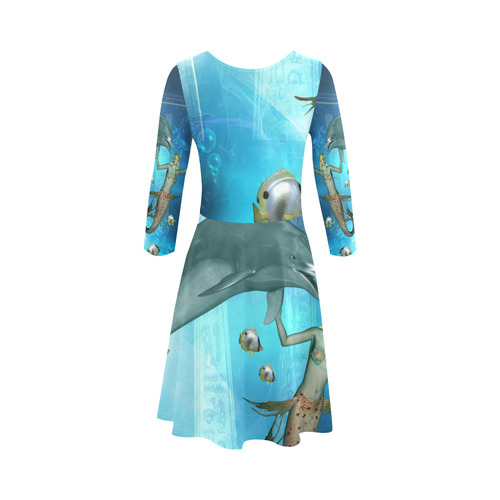 Underwater, dolphin with mermaid 3/4 Sleeve Sundress (D23)