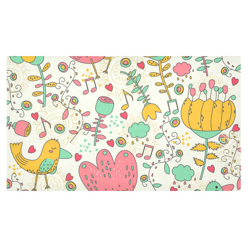 Music Notes Cute Birds Flowers Cotton Linen Tablecloth 60"x 104"