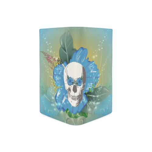 Funny skull with blue flowers Women's Leather Wallet (Model 1611)