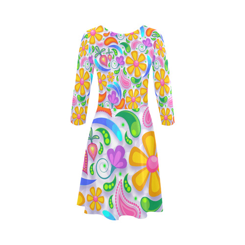 Funny Colorful Flowers 3/4 Sleeve Sundress (D23)