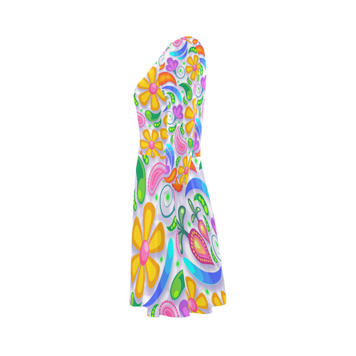 Funny Colorful Flowers 3/4 Sleeve Sundress (D23)