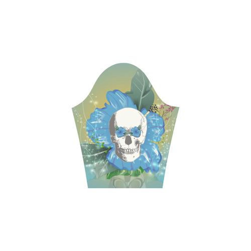 Funny skull with blue flowers Elbow Sleeve Ice Skater Dress (D20)