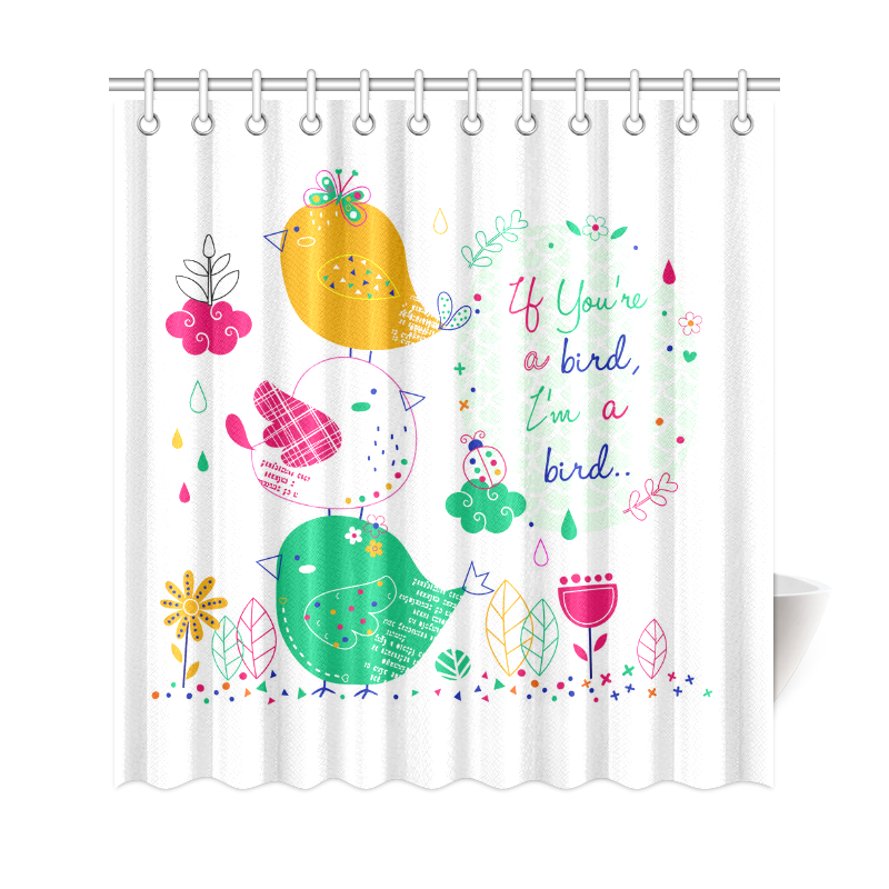 Cute Funny Birds Ladybug Flowers Floral Shower Curtain 69 X72