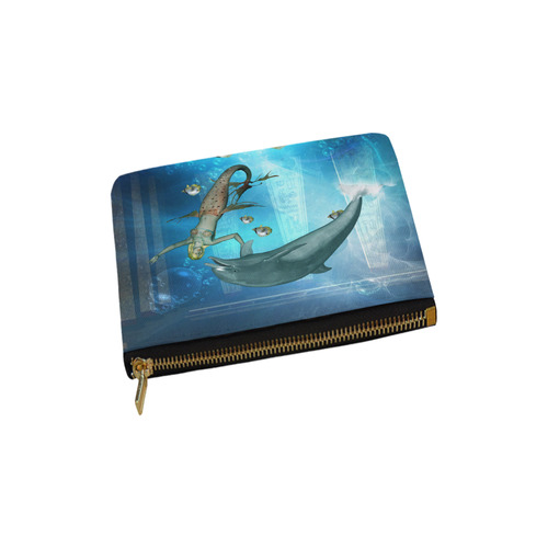 Underwater, dolphin with mermaid Carry-All Pouch 6''x5''