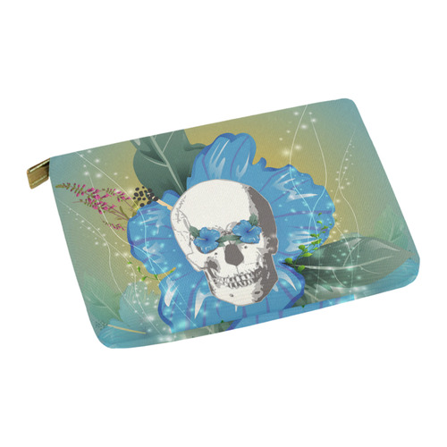 Funny skull with blue flowers Carry-All Pouch 12.5''x8.5''