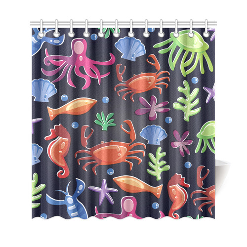 Sea Life Octopus Crab Sea Horse Shower Curtain 69"x72"