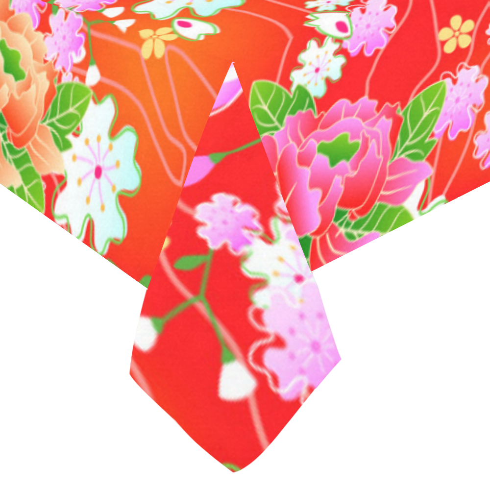 Beautiful Floral Japanese Kimono Pattern Cotton Linen Tablecloth 60