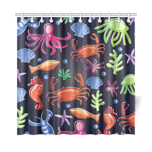 Sea Life Octopus Crab Sea Horse Shower Curtain 72"x72"
