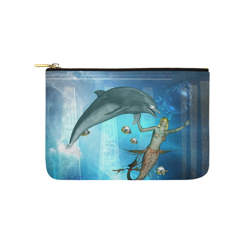 Underwater, dolphin with mermaid Carry-All Pouch 9.5''x6''