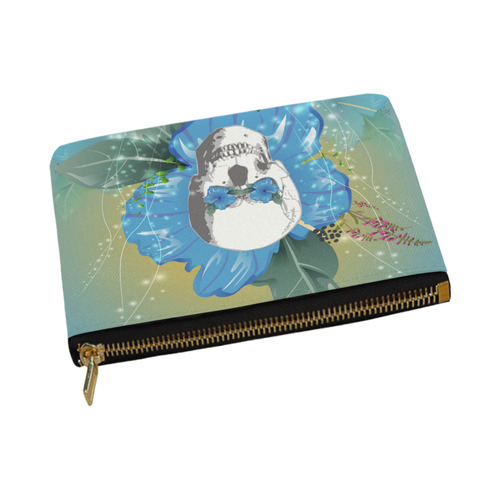 Funny skull with blue flowers Carry-All Pouch 12.5''x8.5''