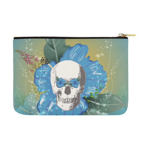 Funny skull with blue flowers Carry-All Pouch 12.5''x8.5''