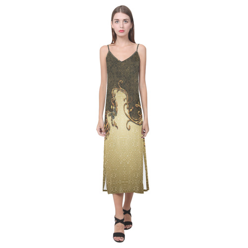 Wonderful vintage design V-Neck Open Fork Long Dress(Model D18)