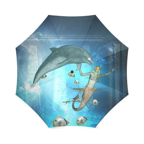 Underwater, dolphin with mermaid Foldable Umbrella (Model U01)