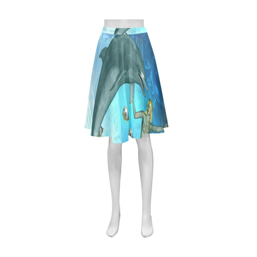 Underwater, dolphin with mermaid Athena Women's Short Skirt (Model D15)