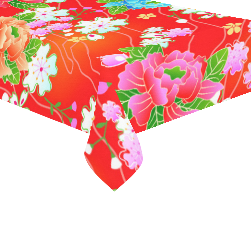 Beautiful Floral Japanese Kimono Pattern Cotton Linen Tablecloth 60