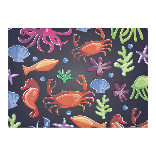 Sea Life Octopus Crab Sea Horse Cotton Linen Tablecloth 60"x 84"