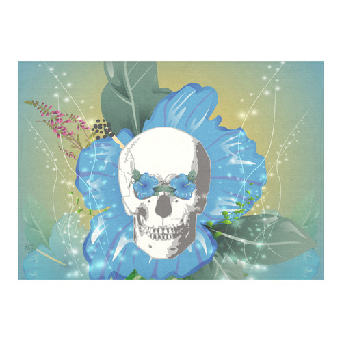 Funny skull with blue flowers Cotton Linen Tablecloth 60"x 84"