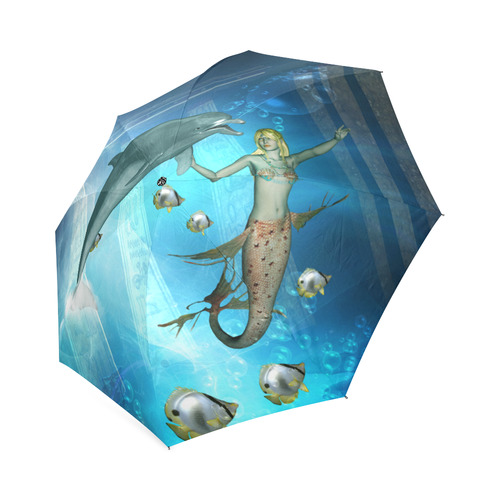 Underwater, dolphin with mermaid Foldable Umbrella (Model U01)