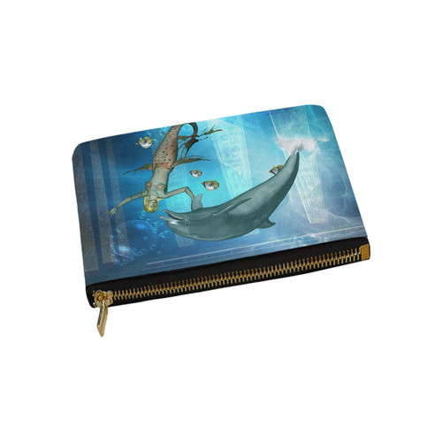 Underwater, dolphin with mermaid Carry-All Pouch 9.5''x6''