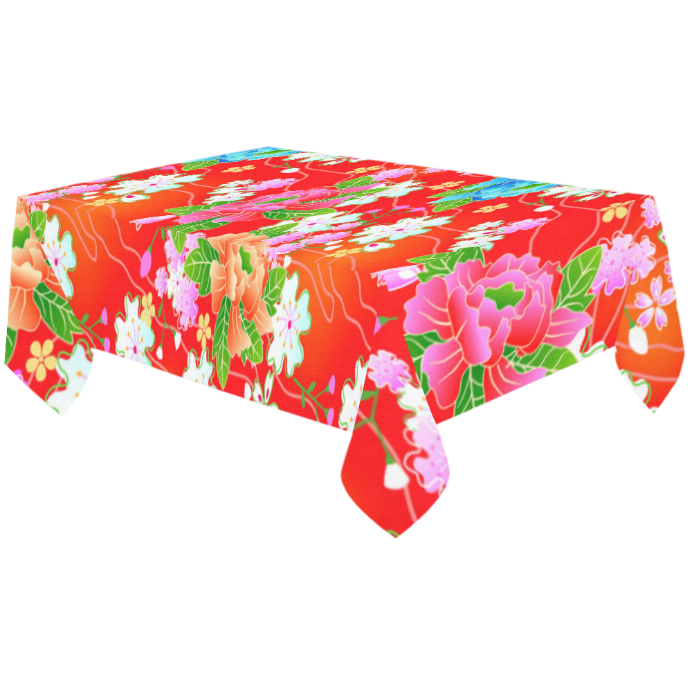Beautiful Floral Japanese Kimono Pattern Cotton Linen Tablecloth 60