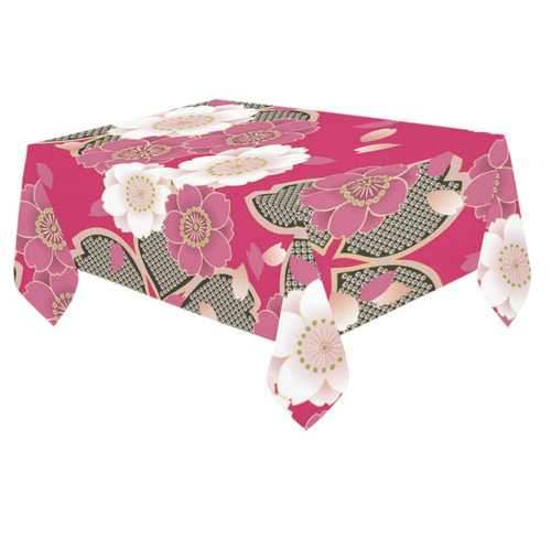 Pink Sakura Japanese Vintage Floral Kimono Cotton Linen Tablecloth 60"x 84"