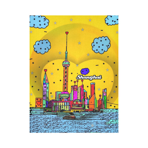 Shanghai / 上海 Popart by Nico Bielow Cotton Linen Wall Tapestry 60"x 80"