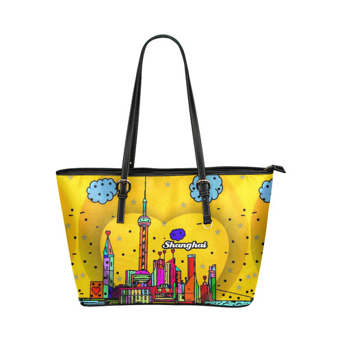 Shanghai / 上海 Popart by Nico Bielow Leather Tote Bag/Large (Model 1651)