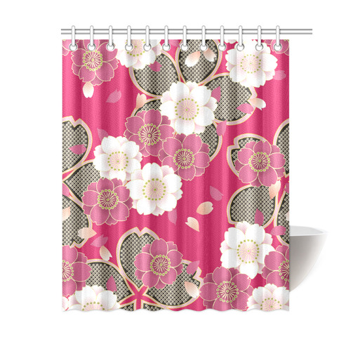 Pink White Japanese Sakura Floral Kimono Shower Curtain 60"x72"