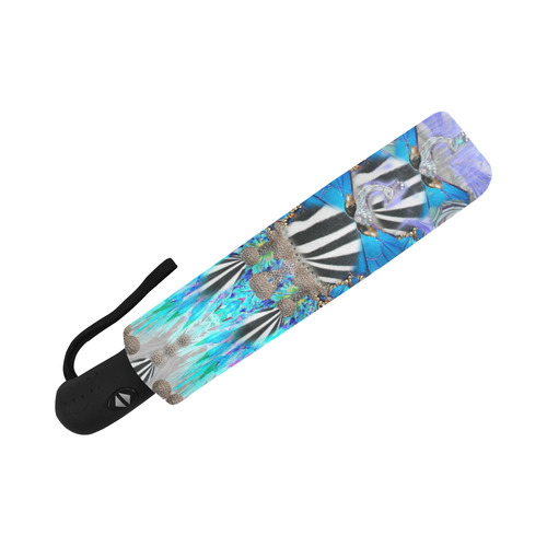 zebra peacoq butterfly black white blue gold By Sa Auto-Foldable Umbrella (Model U04)