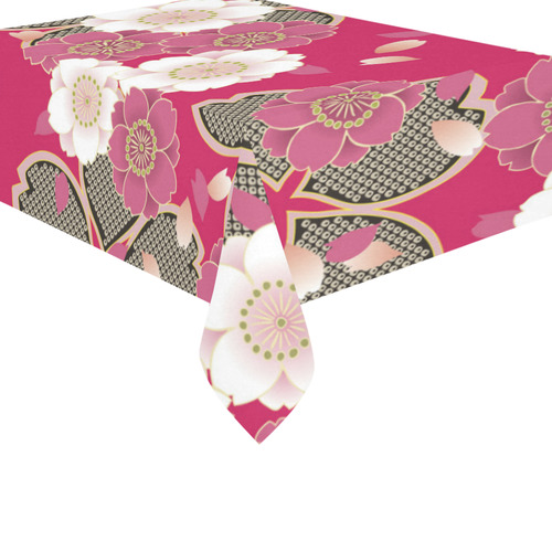 Pink Sakura Japanese Vintage Floral Kimono Cotton Linen Tablecloth 60"x 84"