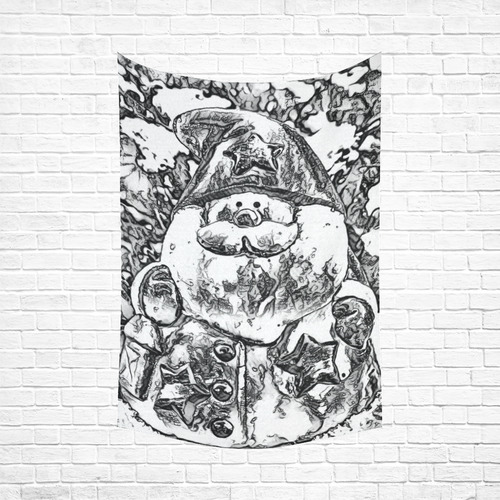 santa B&W by JamColors Cotton Linen Wall Tapestry 60"x 90"