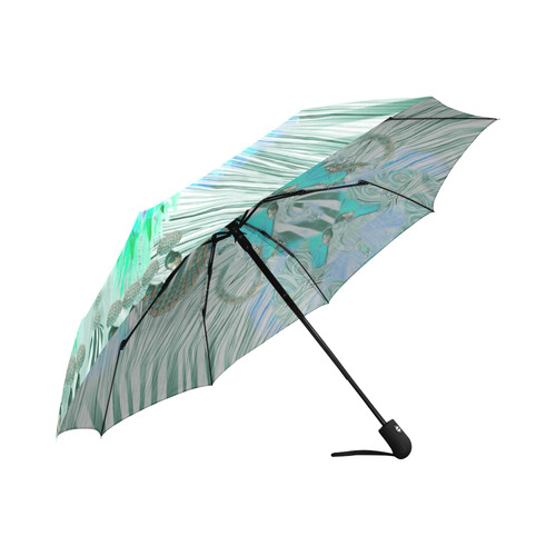 zebra peacoq butterfly black white green gold By S Auto-Foldable Umbrella (Model U04)