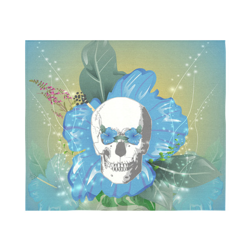 Funny skull with blue flowers Cotton Linen Wall Tapestry 60"x 51"