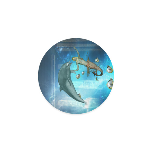 Underwater, dolphin with mermaid Round Coaster