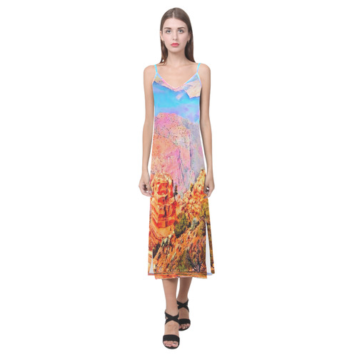 Grand Canyon by Nico Bielow V-Neck Open Fork Long Dress(Model D18)