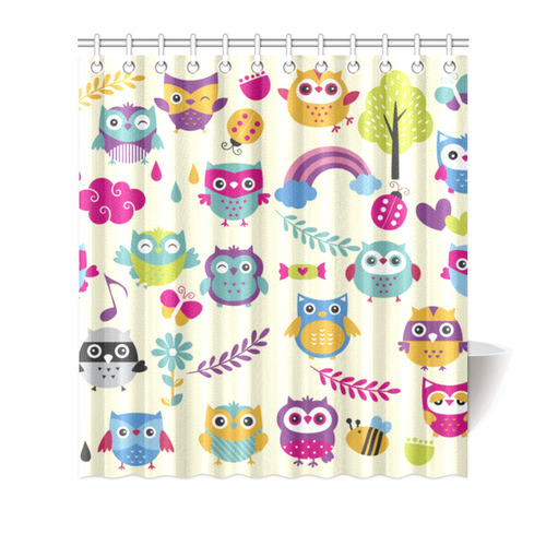 Cute Owls Funny Colorful Butterfly Ladybug Shower Curtain 66 X72