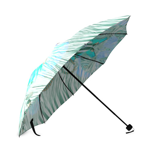 zebra peacoq butterfly black white green gold By S Foldable Umbrella (Model U01)