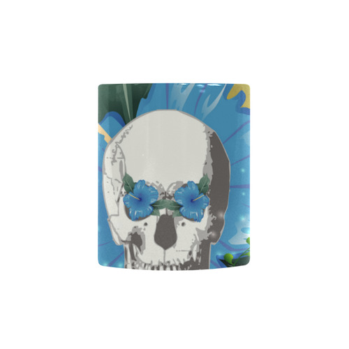 Funny skull with blue flowers Custom Morphing Mug