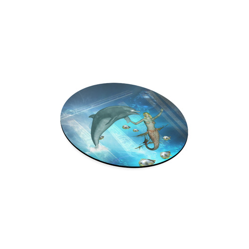 Underwater, dolphin with mermaid Round Coaster