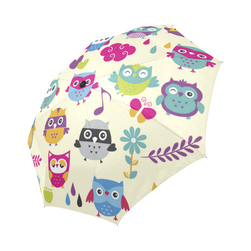 Cute Funny Colorful Owls Butterfly Ladybug Auto-Foldable Umbrella (Model U04)