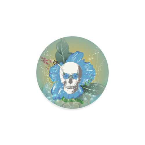 Funny skull with blue flowers Round Coaster