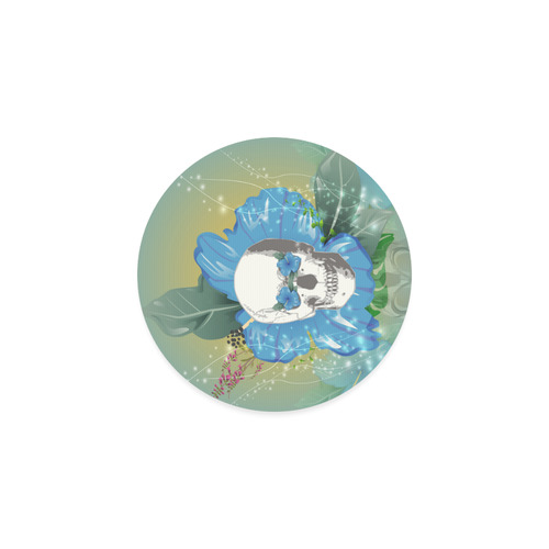 Funny skull with blue flowers Round Coaster