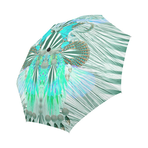 zebra peacoq butterfly black white green gold By S Auto-Foldable Umbrella (Model U04)