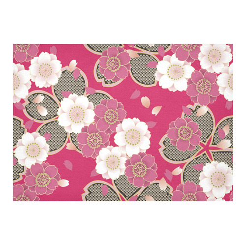Pink Sakura Japanese Vintage Floral Kimono Cotton Linen Tablecloth 60"x 84"