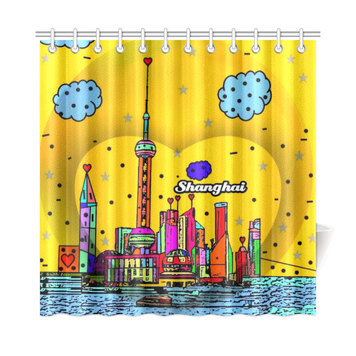 Shanghai / 上海 Popart by Nico Bielow Shower Curtain 72"x72"