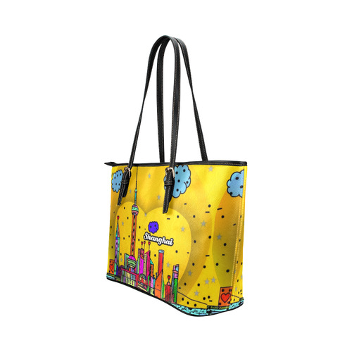 Shanghai / 上海 Popart by Nico Bielow Leather Tote Bag/Large (Model 1651)